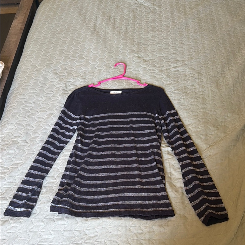 Striped Knit Long Sleeve Top in Blue and Silver